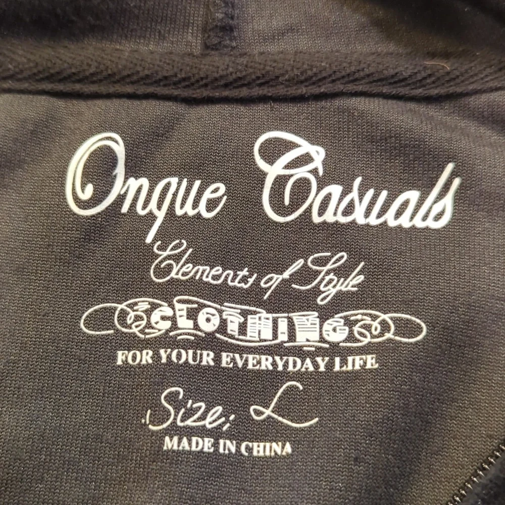 Y2K Onque Casuals Black Velour Zip Up Hooded Jacket Sparkles Sequins Front Sz L